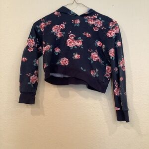 Navy blue jacket rose crop hoodie, size 8, brand guess